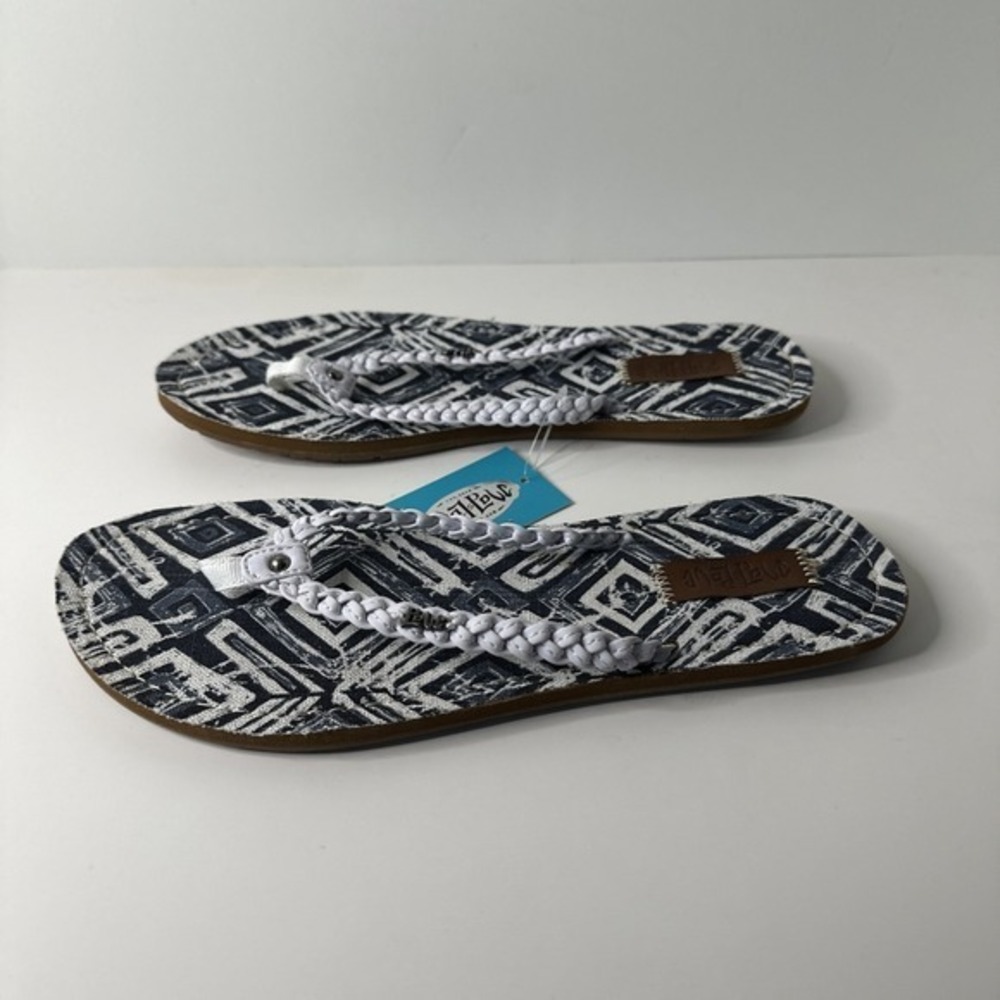 MAJ LOVE Women's Thong Sandals Size 9 Blue/ White Slip On Flats Thong Toes NWT - Picture 5 of 11
